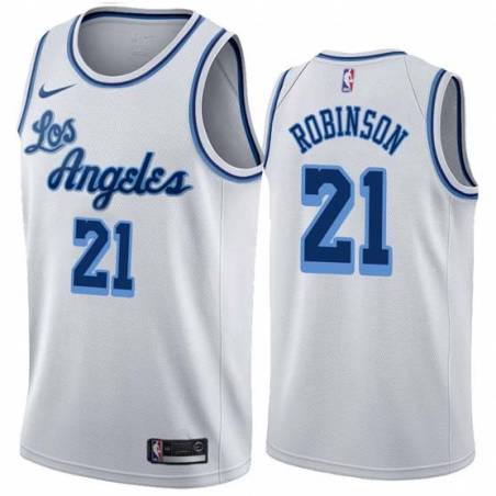 White Classic Flynn Robinson Twill Basketball Jersey -Lakers #21 Robinson Twill Jerseys, FREE SHIPPING