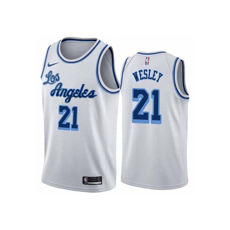 White Classic Walt Wesley Twill Basketball Jersey -Lakers #21 Wesley Twill Jerseys, FREE SHIPPING