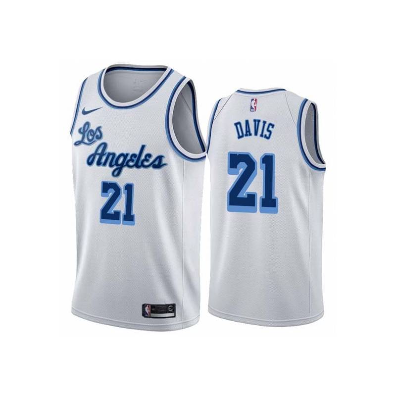 White Classic Ed Davis Twill Basketball Jersey -Lakers #21 Davis Twill Jerseys, FREE SHIPPING