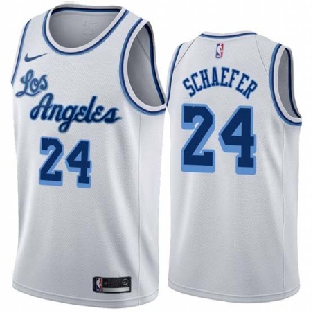 White Classic Herm Schaefer Twill Basketball Jersey -Lakers #24 Schaefer Twill Jerseys, FREE SHIPPING