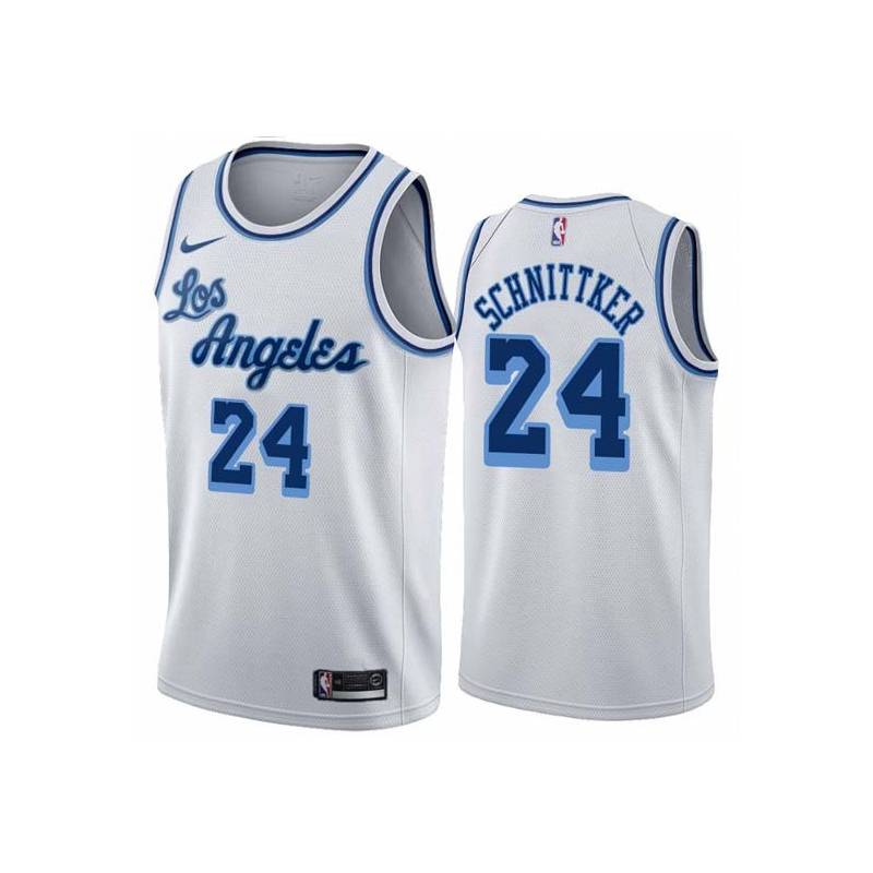 White Classic Dick Schnittker Twill Basketball Jersey -Lakers #24 Schnittker Twill Jerseys, FREE SHIPPING