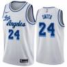 White Classic Bobby Smith Twill Basketball Jersey -Lakers #24 Smith Twill Jerseys, FREE SHIPPING