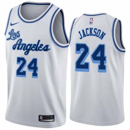 White Classic Jim Jackson Twill Basketball Jersey -Lakers #24 Jackson Twill Jerseys, FREE SHIPPING