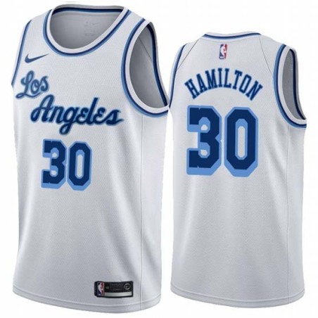 White Classic Steve Hamilton Twill Basketball Jersey -Lakers #30 Hamilton Twill Jerseys, FREE SHIPPING