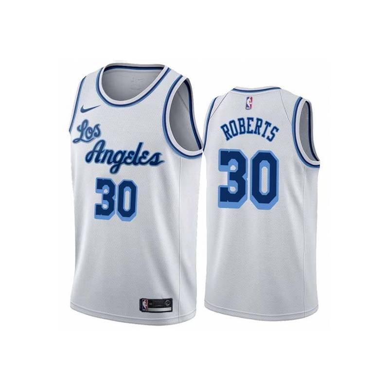 White Classic Marv Roberts Twill Basketball Jersey -Lakers #30 Roberts Twill Jerseys, FREE SHIPPING