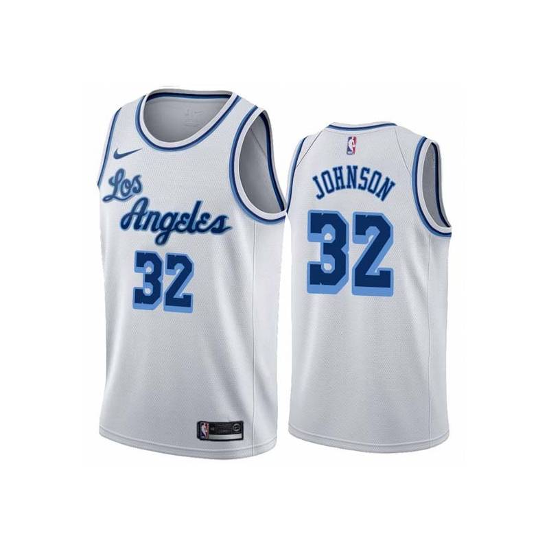 White Classic Magic Johnson Twill Basketball Jersey -Lakers #32 Johnson Twill Jerseys, FREE SHIPPING