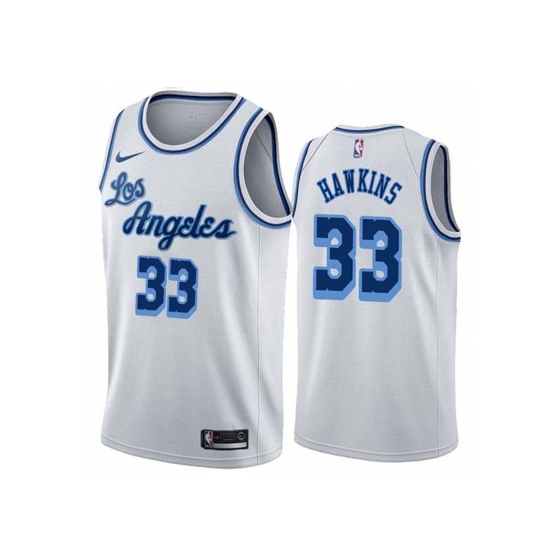 White Classic Tom Hawkins Twill Basketball Jersey -Lakers #33 Hawkins Twill Jerseys, FREE SHIPPING