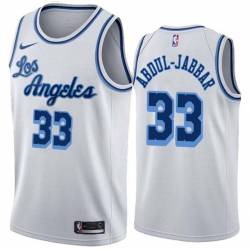 White Classic Kareem Abdul-Jabbar Twill Basketball Jersey -Lakers #33 Abdul-Jabbar Twill Jerseys, FREE SHIPPING