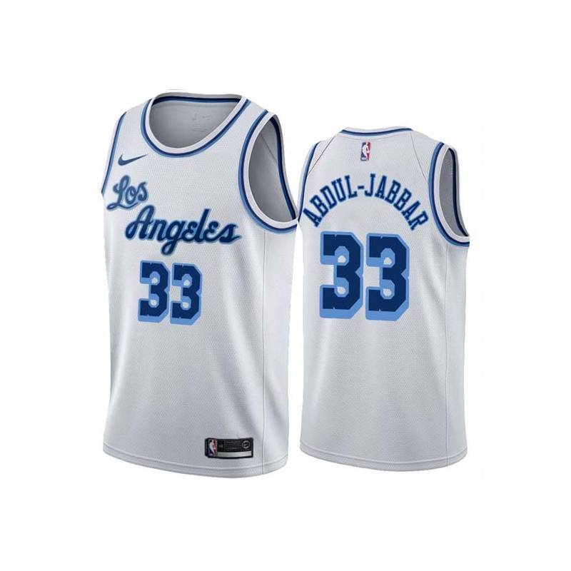 White Classic Kareem Abdul-Jabbar Twill Basketball Jersey -Lakers #33 Abdul-Jabbar Twill Jerseys, FREE SHIPPING