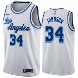 White Classic Clay Johnson Twill Basketball Jersey -Lakers #34 Johnson Twill Jerseys, FREE SHIPPING