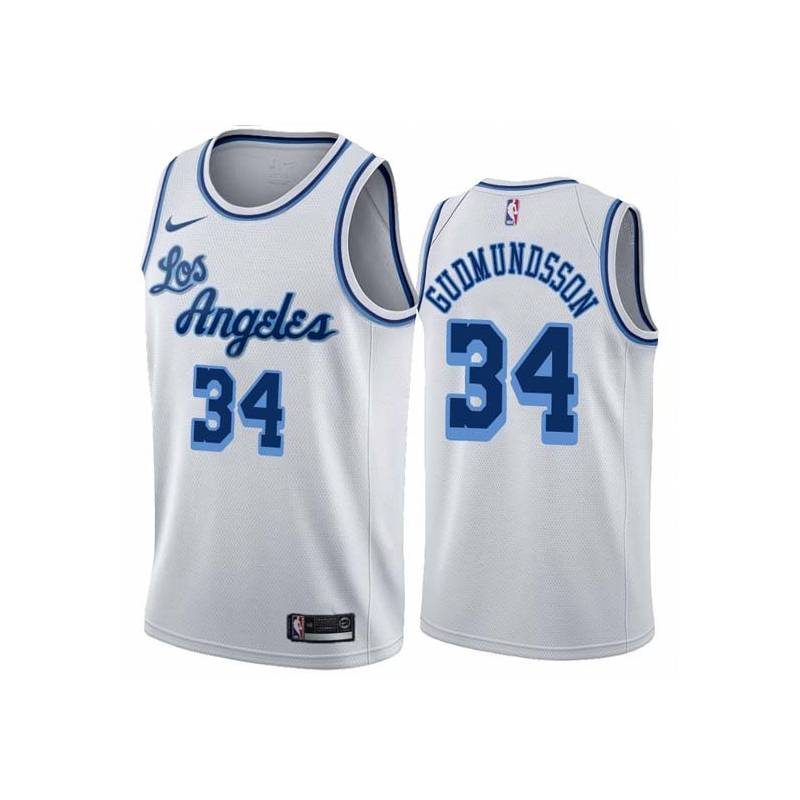 White Classic Petur Gudmundsson Twill Basketball Jersey -Lakers #34 Gudmundsson Twill Jerseys, FREE SHIPPING