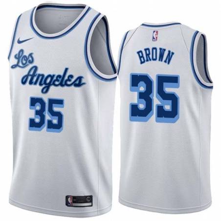 White Classic Tony Brown Twill Basketball Jersey -Lakers #35 Brown Twill Jerseys, FREE SHIPPING