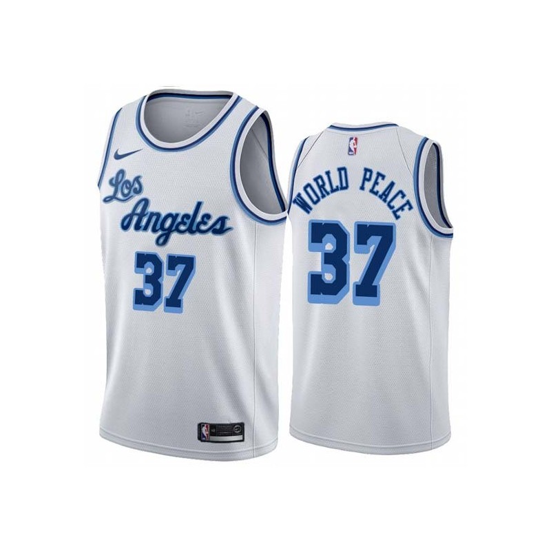 White Classic Metta World Peace Twill Basketball Jersey -Lakers #37 World Peace Twill Jerseys, FREE SHIPPING