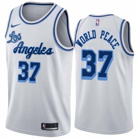 White Classic Metta World Peace Twill Basketball Jersey -Lakers #37 World Peace Twill Jerseys, FREE SHIPPING