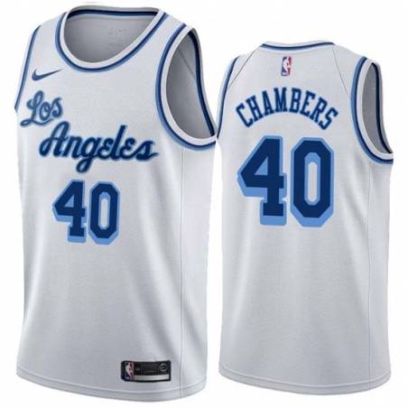 White Classic Jerry Chambers Twill Basketball Jersey -Lakers #40 Chambers Twill Jerseys, FREE SHIPPING