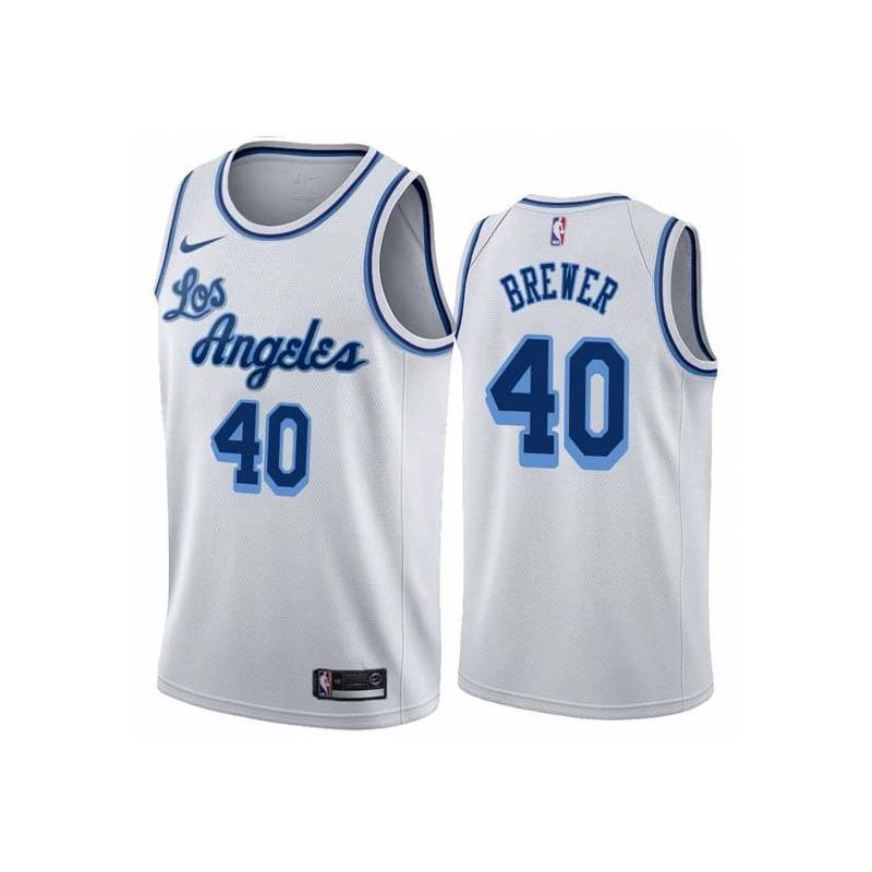 White Classic Jim Brewer Twill Basketball Jersey -Lakers #40 Brewer Twill Jerseys, FREE SHIPPING