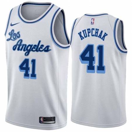 White Classic Mitch Kupchak Twill Basketball Jersey -Lakers #41 Kupchak Twill Jerseys, FREE SHIPPING