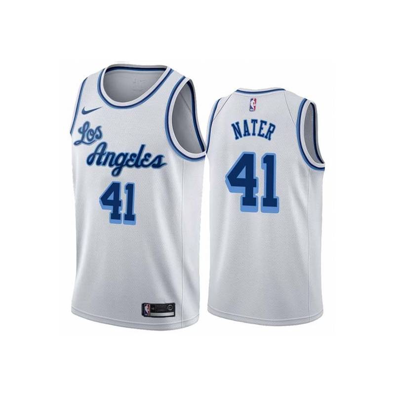 White Classic Swen Nater Twill Basketball Jersey -Lakers #41 Nater Twill Jerseys, FREE SHIPPING