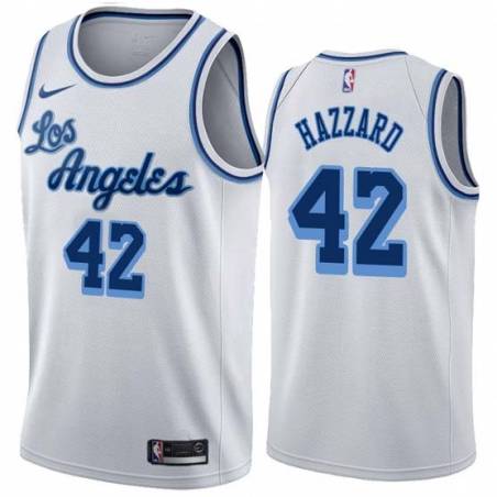 White Classic Walt Hazzard Twill Basketball Jersey -Lakers #42 Hazzard Twill Jerseys, FREE SHIPPING