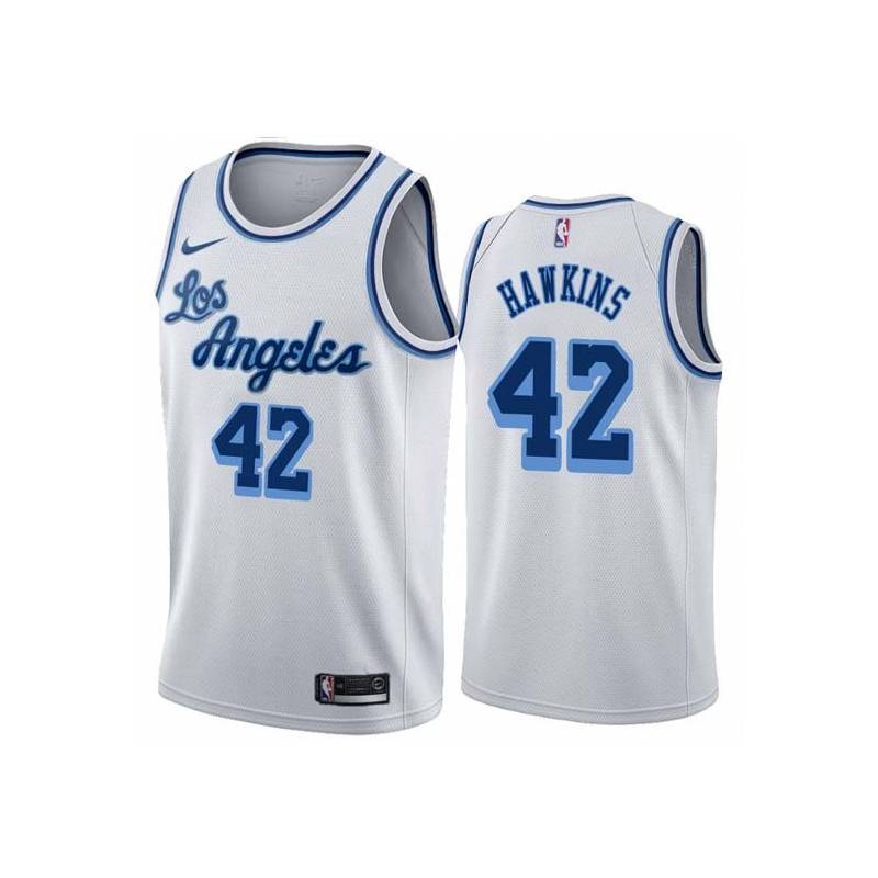 White Classic Connie Hawkins Twill Basketball Jersey -Lakers #42 Hawkins Twill Jerseys, FREE SHIPPING