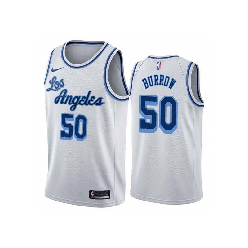 White Classic Bob Burrow Twill Basketball Jersey -Lakers #50 Burrow Twill Jerseys, FREE SHIPPING