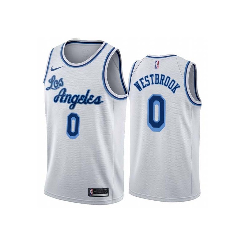 White Classic Russell Westbrook Lakers #0 Twill Basketball Jersey FREE SHIPPING