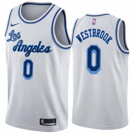 White Classic Russell Westbrook Lakers #0 Twill Basketball Jersey FREE SHIPPING