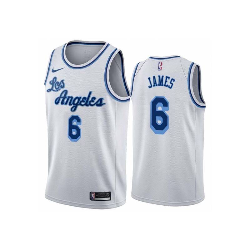 White Classic LeBron James Lakers #6 Twill Basketball Jersey FREE SHIPPING