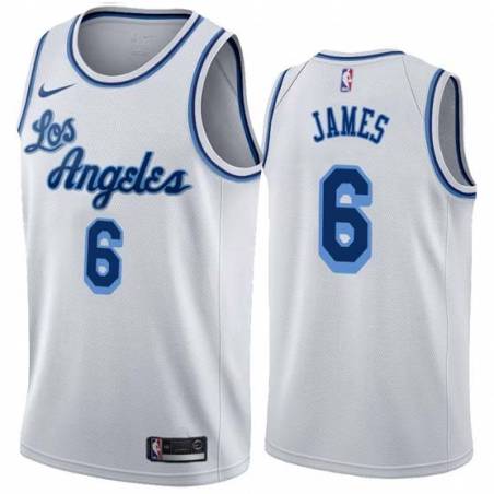 White Classic LeBron James Lakers #6 Twill Basketball Jersey FREE SHIPPING