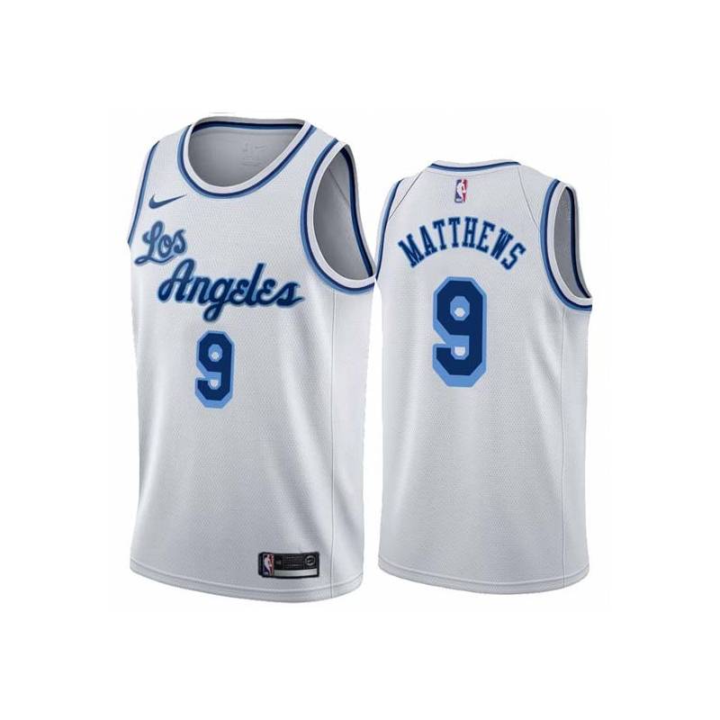 White Classic Wesley Matthews Lakers #9 Twill Basketball Jersey FREE SHIPPING