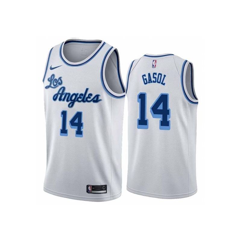 White Classic Marc Gasol Lakers #14 Twill Basketball Jersey FREE SHIPPING