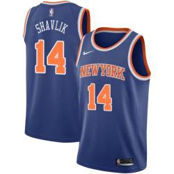 Blue Ron Shavlik Twill Basketball Jersey -Knicks #14 Shavlik Twill Jerseys, FREE SHIPPING