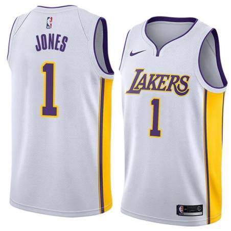 White2 Earl Jones Twill Basketball Jersey -Lakers #1 Jones Twill Jerseys, FREE SHIPPING