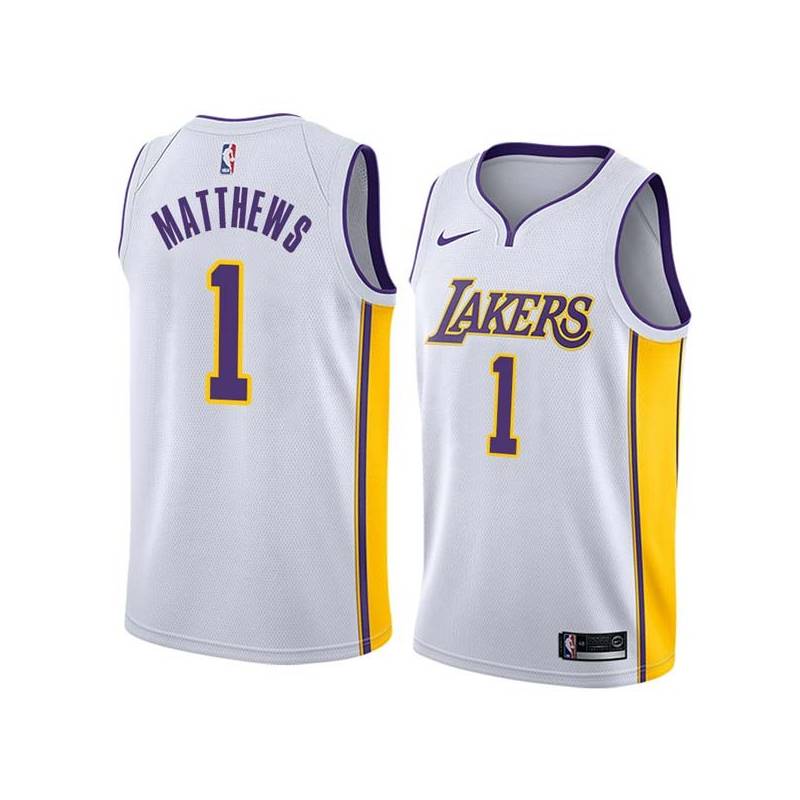 White2 Wes Matthews Twill Basketball Jersey -Lakers #1 Matthews Twill Jerseys, FREE SHIPPING