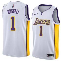 White2 D'Angelo Russell Twill Basketball Jersey -Lakers #1 Russell Twill Jerseys, FREE SHIPPING