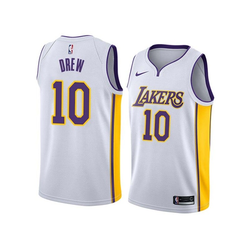 White2 Larry Drew Twill Basketball Jersey -Lakers #10 Drew Twill Jerseys, FREE SHIPPING