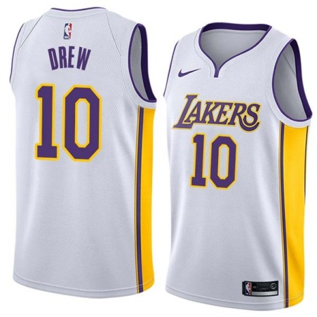 White2 Larry Drew Twill Basketball Jersey -Lakers #10 Drew Twill Jerseys, FREE SHIPPING