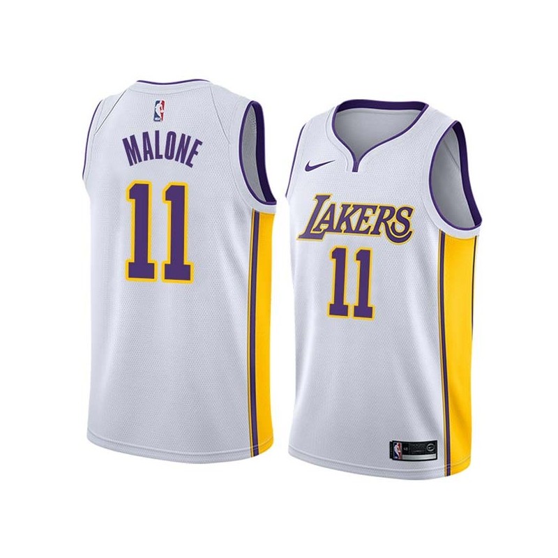 White2 Karl Malone Twill Basketball Jersey -Lakers #11 Malone Twill Jerseys, FREE SHIPPING