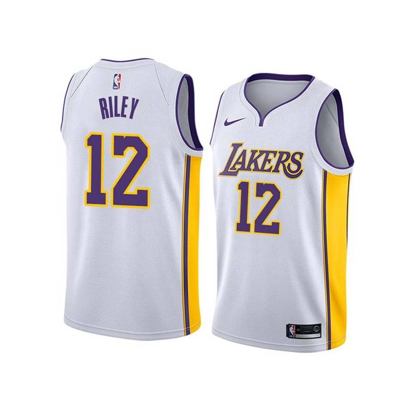 White2 Pat Riley Twill Basketball Jersey -Lakers #12 Riley Twill Jerseys, FREE SHIPPING