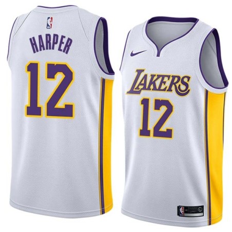 White2 Derek Harper Twill Basketball Jersey -Lakers #12 Harper Twill Jerseys, FREE SHIPPING