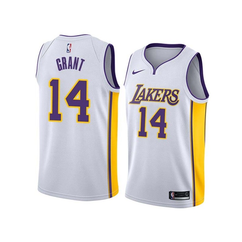 White2 Bud Grant Twill Basketball Jersey -Lakers #14 Grant Twill Jerseys, FREE SHIPPING