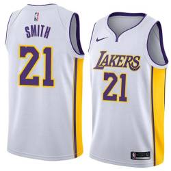 White2 Bobby Smith Twill Basketball Jersey -Lakers #21 Smith Twill Jerseys, FREE SHIPPING