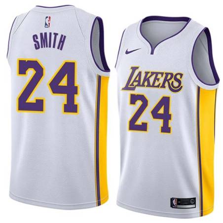 White2 Bobby Smith Twill Basketball Jersey -Lakers #24 Smith Twill Jerseys, FREE SHIPPING