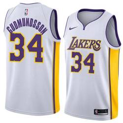 White2 Petur Gudmundsson Twill Basketball Jersey -Lakers #34 Gudmundsson Twill Jerseys, FREE SHIPPING