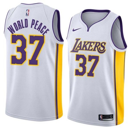 White2 Metta World Peace Twill Basketball Jersey -Lakers #37 World Peace Twill Jerseys, FREE SHIPPING