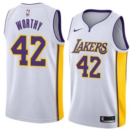 White2 James Worthy Twill Basketball Jersey -Lakers #42 Worthy Twill Jerseys, FREE SHIPPING