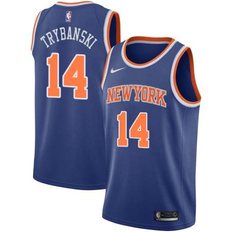 Blue Cezary Trybanski Twill Basketball Jersey -Knicks #14 Trybanski Twill Jerseys, FREE SHIPPING