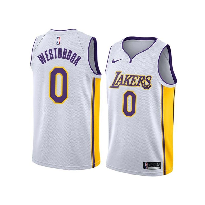 White2 Russell Westbrook Lakers #0 Twill Basketball Jersey FREE SHIPPING