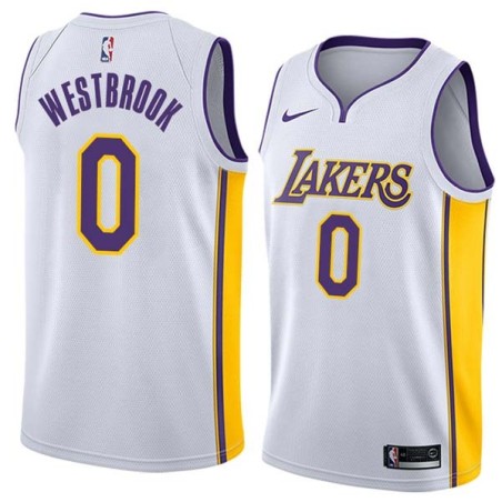 White2 Russell Westbrook Lakers #0 Twill Basketball Jersey FREE SHIPPING