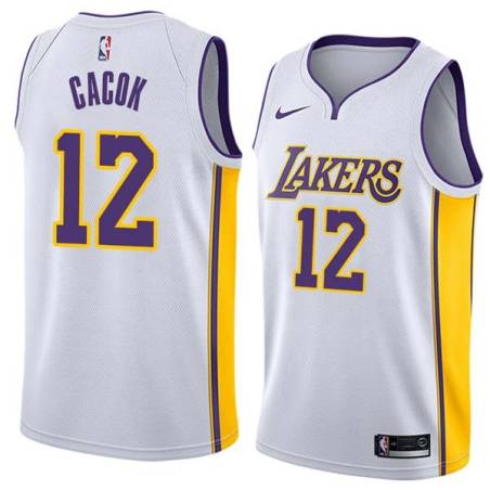White2 Devontae Cacok Lakers #12 Twill Basketball Jersey FREE SHIPPING